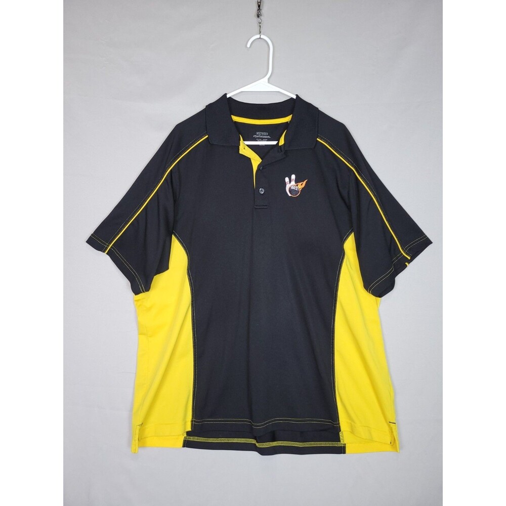 Mens Performance Bowling Polo Shirt Sz 3XL Flaming Ball And Pins Black/Yellow